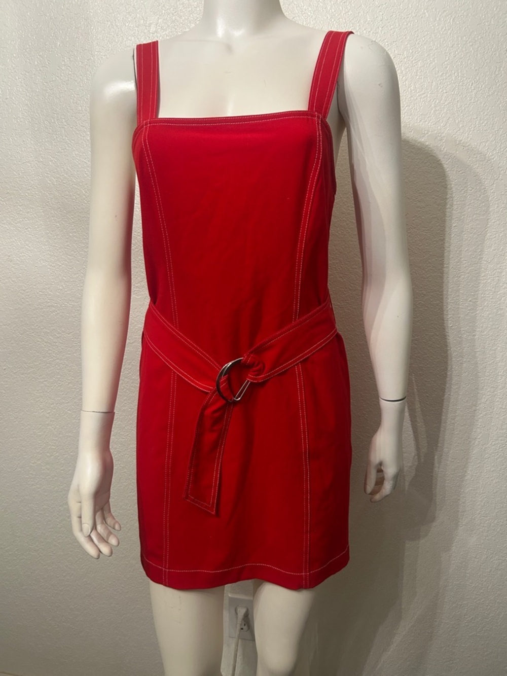 Forever 21 Classic Red Square-Neck Belted Mini Dress